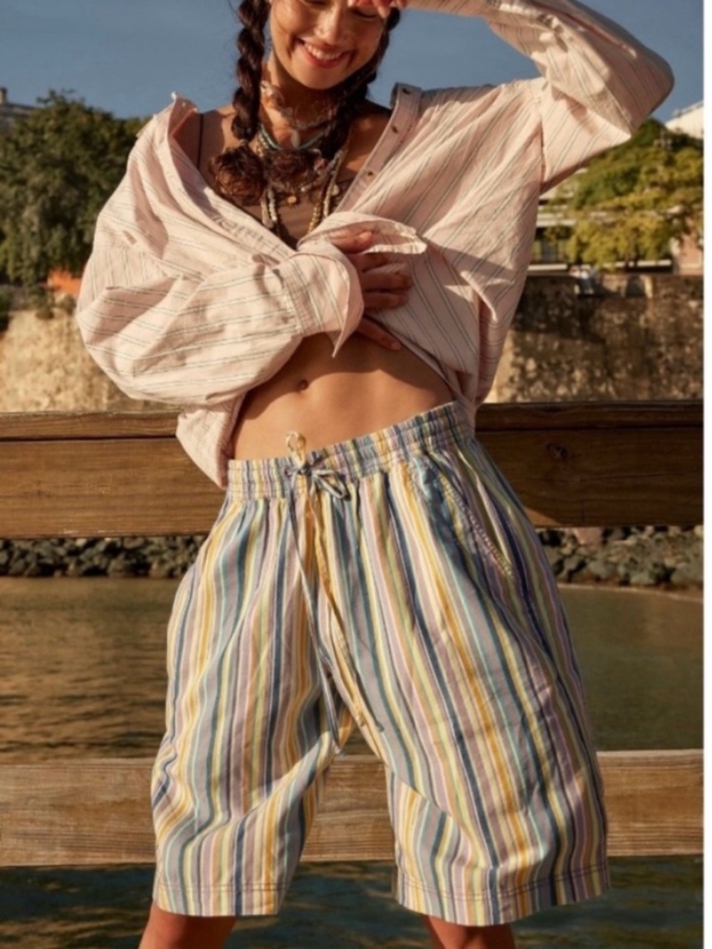 Free People Saylor Poplin Striped Shorts NWT M